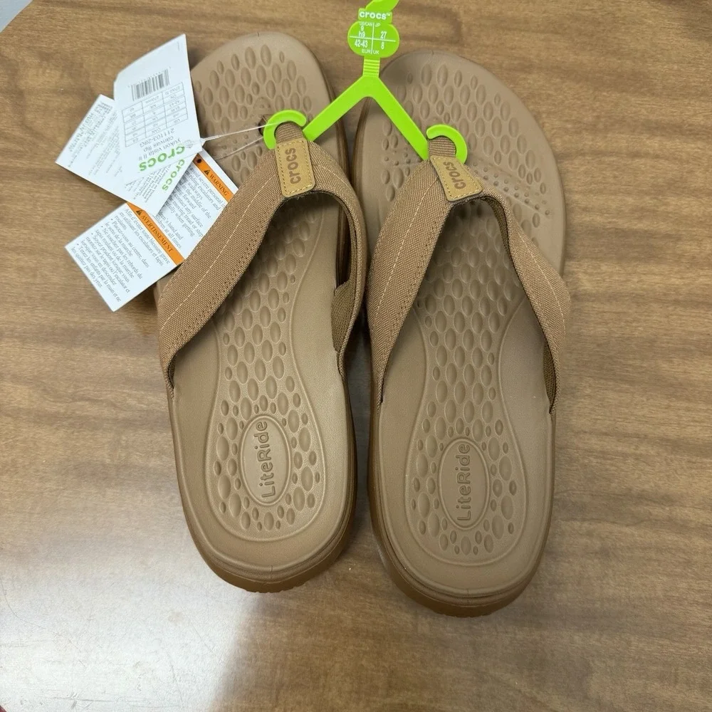 CROCS Men's YUKON VISTA II LiteRide Flip Flop‎ Sandal, Hazelnut, Size 9 - New